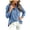 Blue, variant on felwors Denim Women's Button Down Shirt with Ruffled Collar and Puff Long Sleeves for Casual Everyday Style Dark Gray for Size L