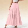 thumbnail image 4 of Roncen Women’s Boho Elastic High Waist Pleated A-Line Flowy Swing Asymmetric Tiered Maxi Long Skirt Dress with Pockets, 4 of 6