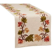 Fennco Styles Fall Leaf Embroidery 100% Cotton Table Runner 16 x 72 Inch