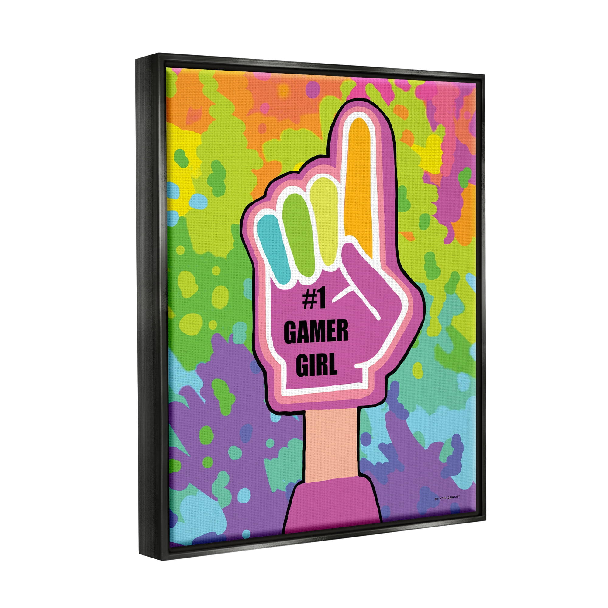 Stupell Industries Number 1 Gamer Girl Typography Painting Black Floater Framed Art Print Wall Art, 25 x 31