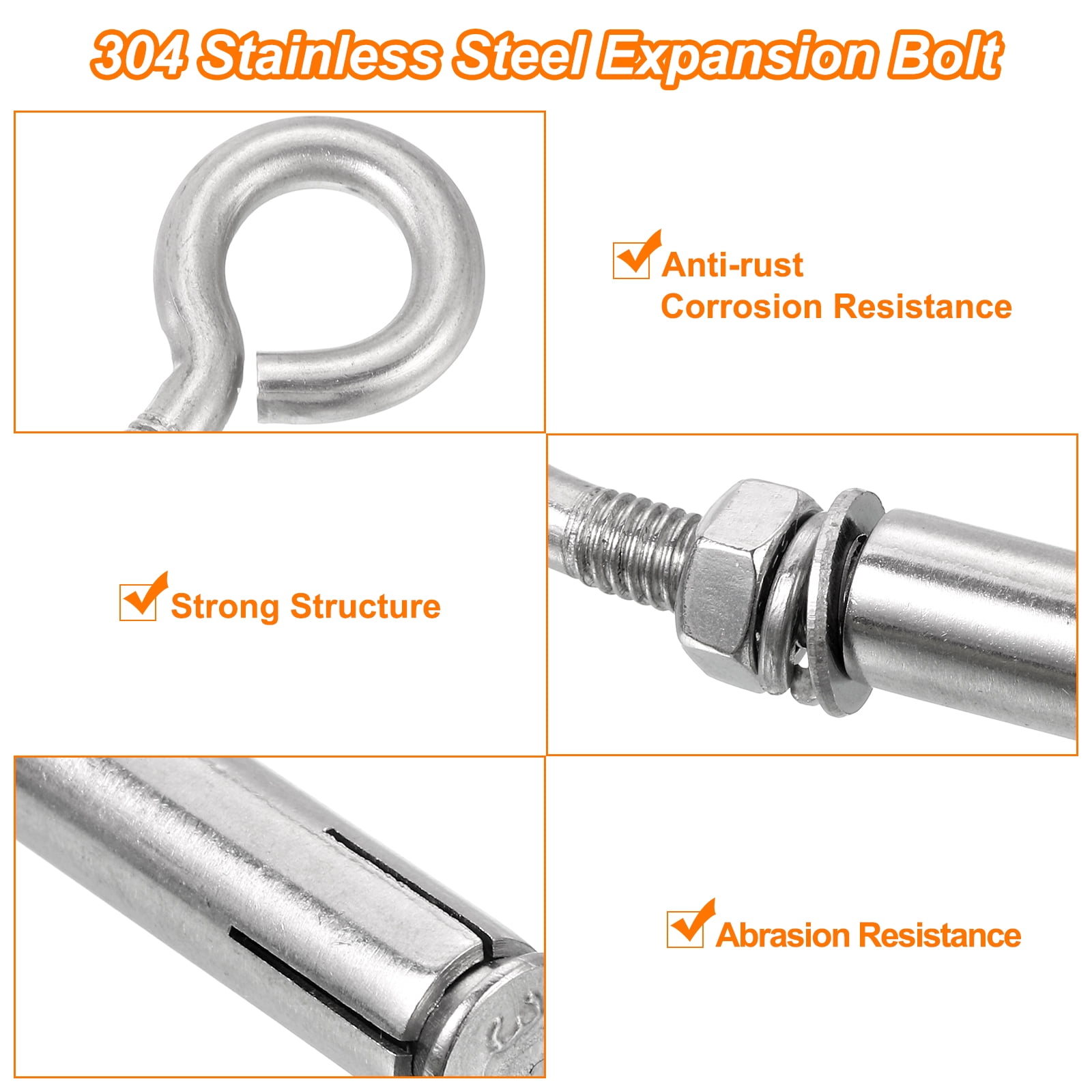5 Pack M10 304 Stainless Steel Expansion Eyebolt, Closed Hook Expansion Bolt Screw Concrete Eyebolt
