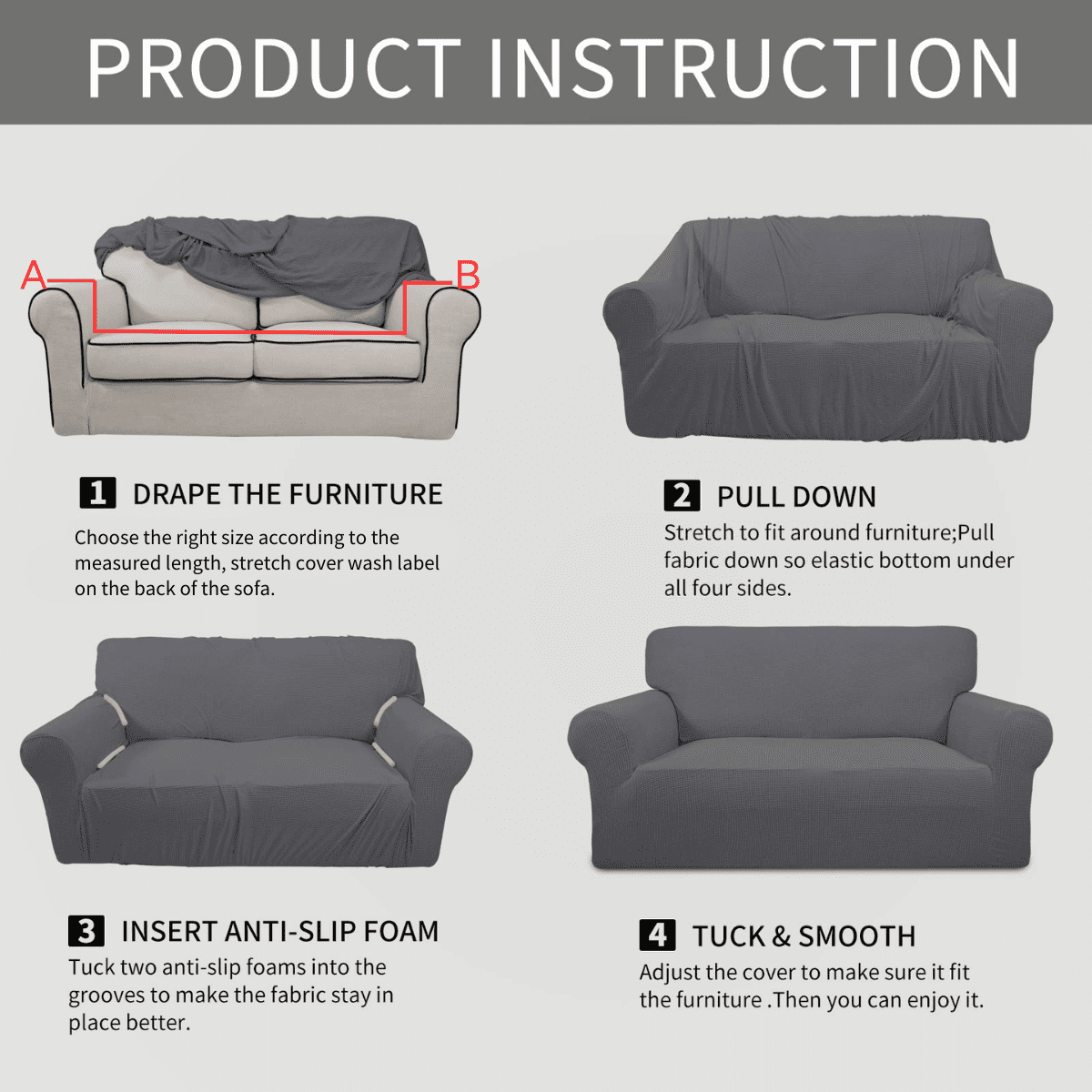 DUANJY Premium Water Repellent Sofa Cover, Stretch Sofa Couch Slipcover Furniture Protector, Small Checks Super Soft Fabric Couch Cover Gray