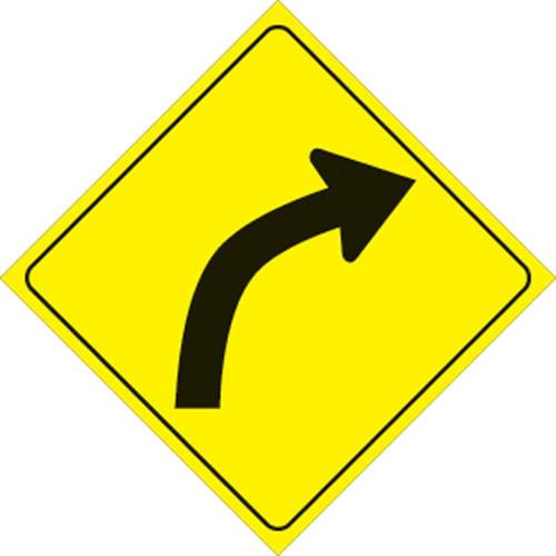 Voss Signs 406 CUR YR 12x12in. Reflective Trail Sign - Right Curve Arrow (Yellow/Black)