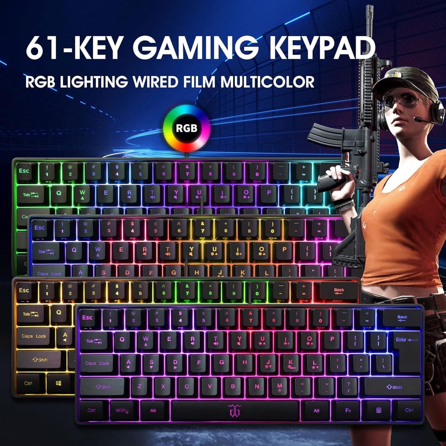 Snpurdiri RGB Backlit Ultra-Compact Mini Wired Gaming Keyboard, Black