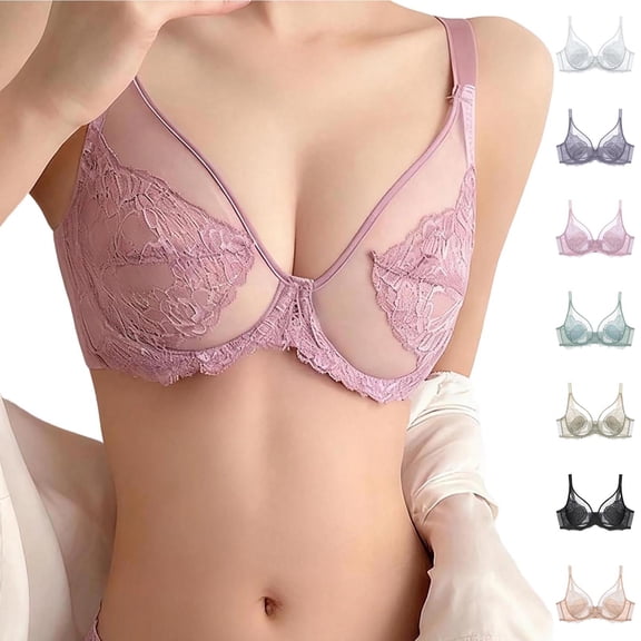 AHTJRT Bras for Women Lace Strappy Push Up Bralettes Unlined Sheer See Through Minimizer Bras Supportive Full Coverage Bras Green XXL