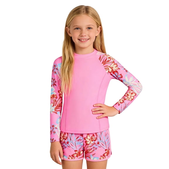 ZXLBBD Swimsuits for Girls 2 Piece Long Sleeve Rash Guard for Toddler and Youth Upf 50  Bathing Suit Breathable Vacation Outfit