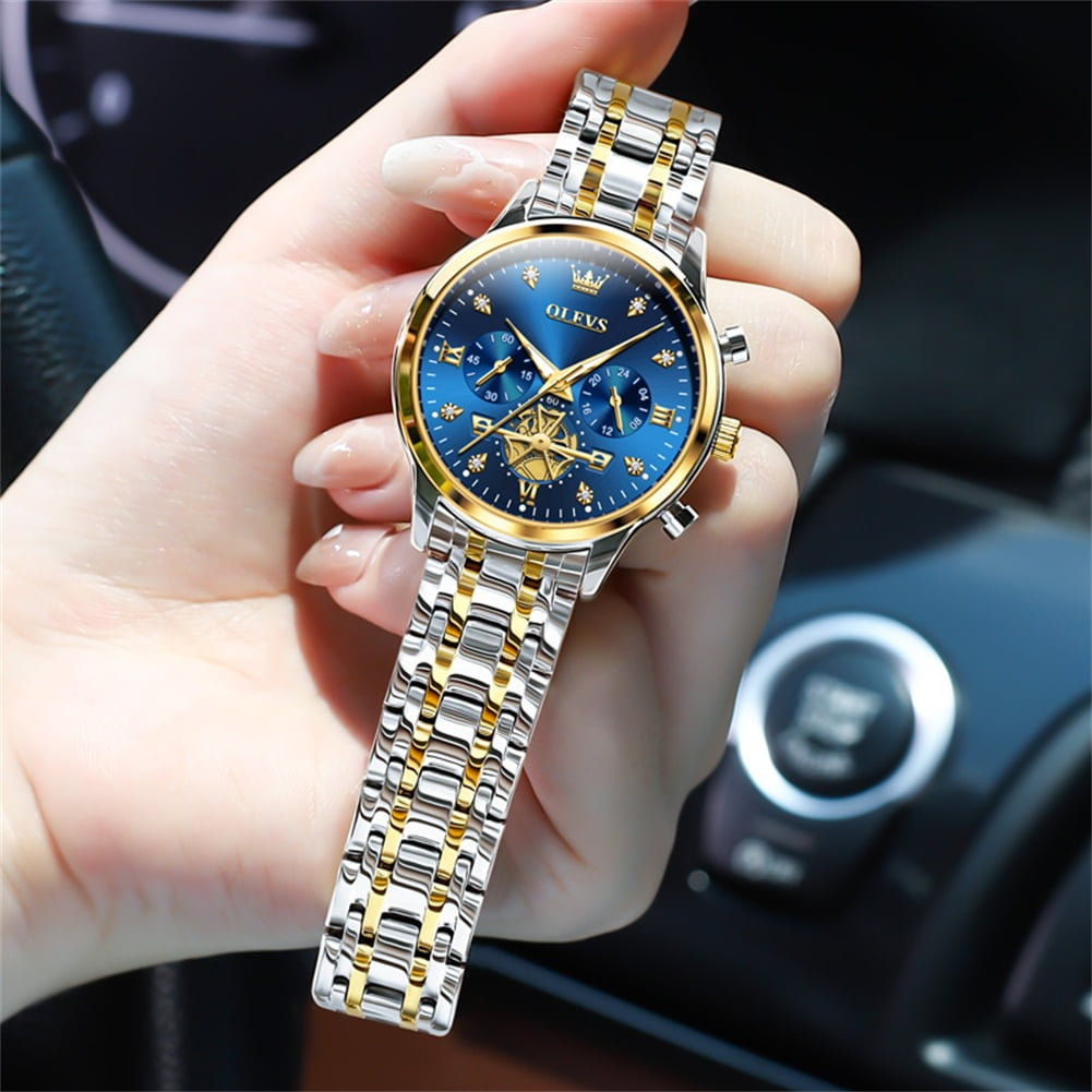 OLEVS Watches for Womens Business Luxury Casual Analog Quartz Diamond Stainless Steel Chronograph Waterproof Luminous ladies Watches Reloj Para Mujer Gold/White/Black/Blue