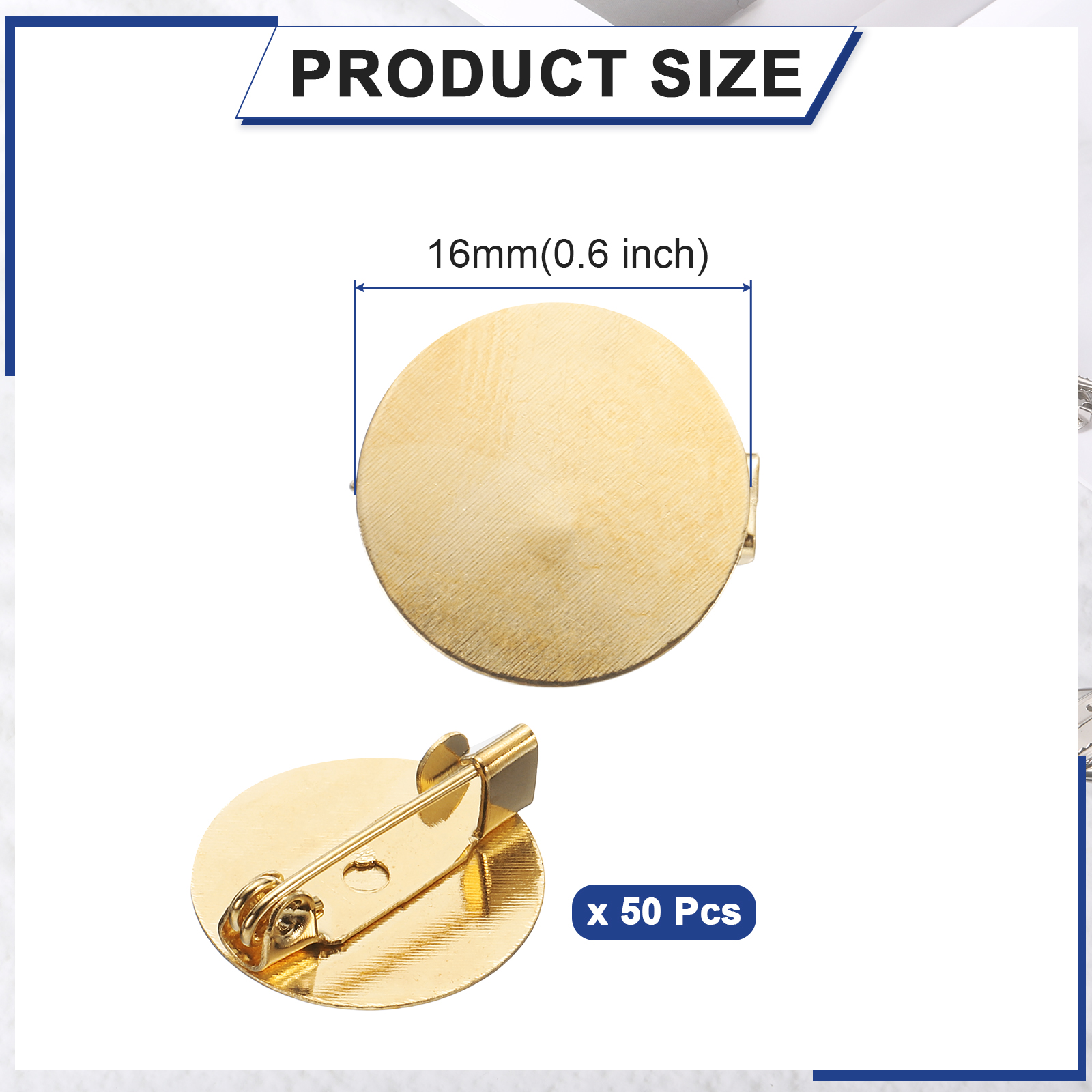 Unique Bargains Brooch Blank Round Trays with Pin Jewelry Making Crafts Gold 0.6"
