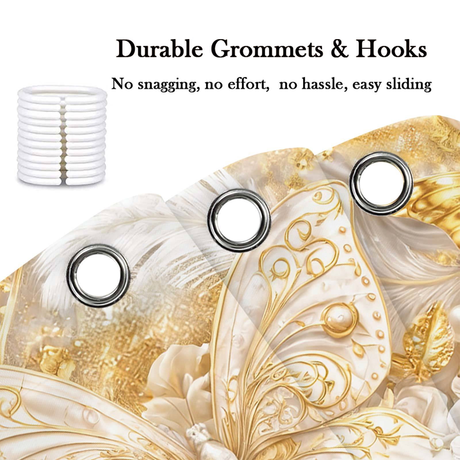 Luxury White and Gold Butterfly Floral Shower Curtain, Elegant Marble Rose Modern Texture Shower Curtains for Bathroom Decor, Elegant Golden Fluid Aesthetic Bath Curtain Set with Hooks,70X70IN