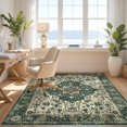 thumbnail image 3 of Design&I 4'x6' Washable Area Rug Boho Distressed Vintage Mosaic Vine Border Scroll Botanical Bathroom for Dorm Room, Living Apartment, Flatweave Daily Traffic Ready, 3 of 7