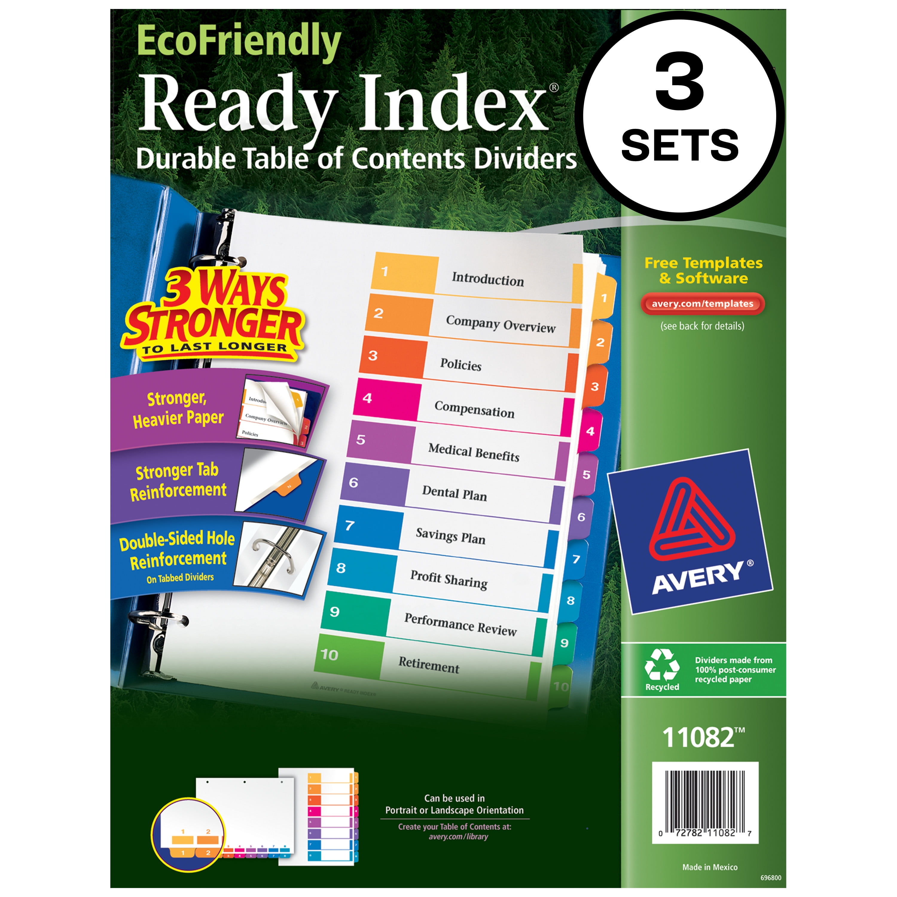 10-Tab Dividers for 3 Ring Binders 3 Sets Multicolor Tabs Customizable Table of Contents 