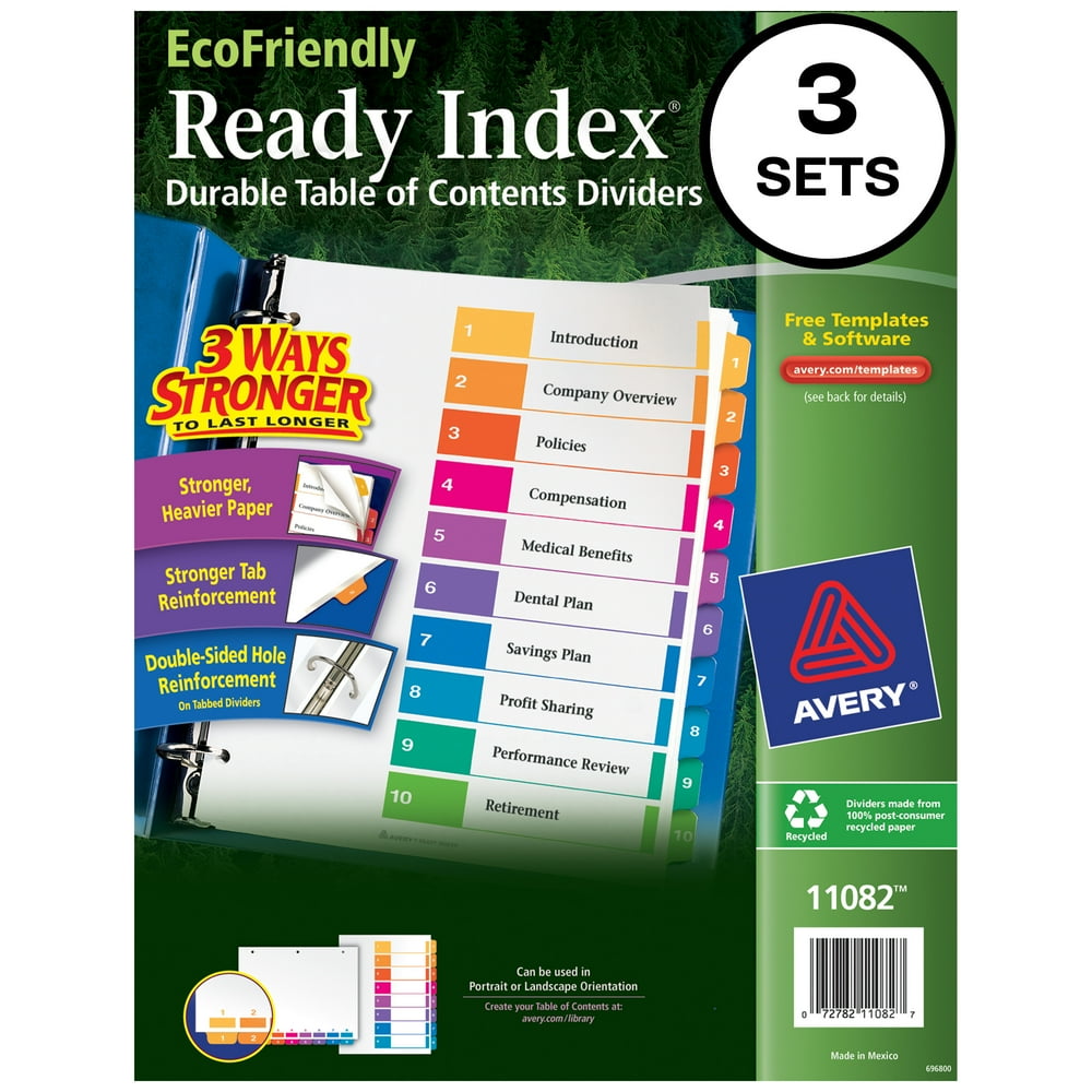 Avery Ready Index 10 Tab Dividers, Customizable TOC, 3 Sets (11082