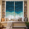 thumbnail image 3 of Teal Ocean Kitchen Curtains, Coastal Sea Moire Waves Abstract Ombre Art Light Filtering Window Curtain Panels, 2Pcs Rod Pocket Window Treatments Set for Living Room Bathroom Bedroom 42x63 Inches, 3 of 9