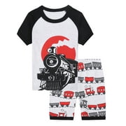 WIBACKER Cotton 2 Pieces Pajamas for 3-12T Boys Summer Sleepwear Kids Short Sleeve Tops and Shorts Set