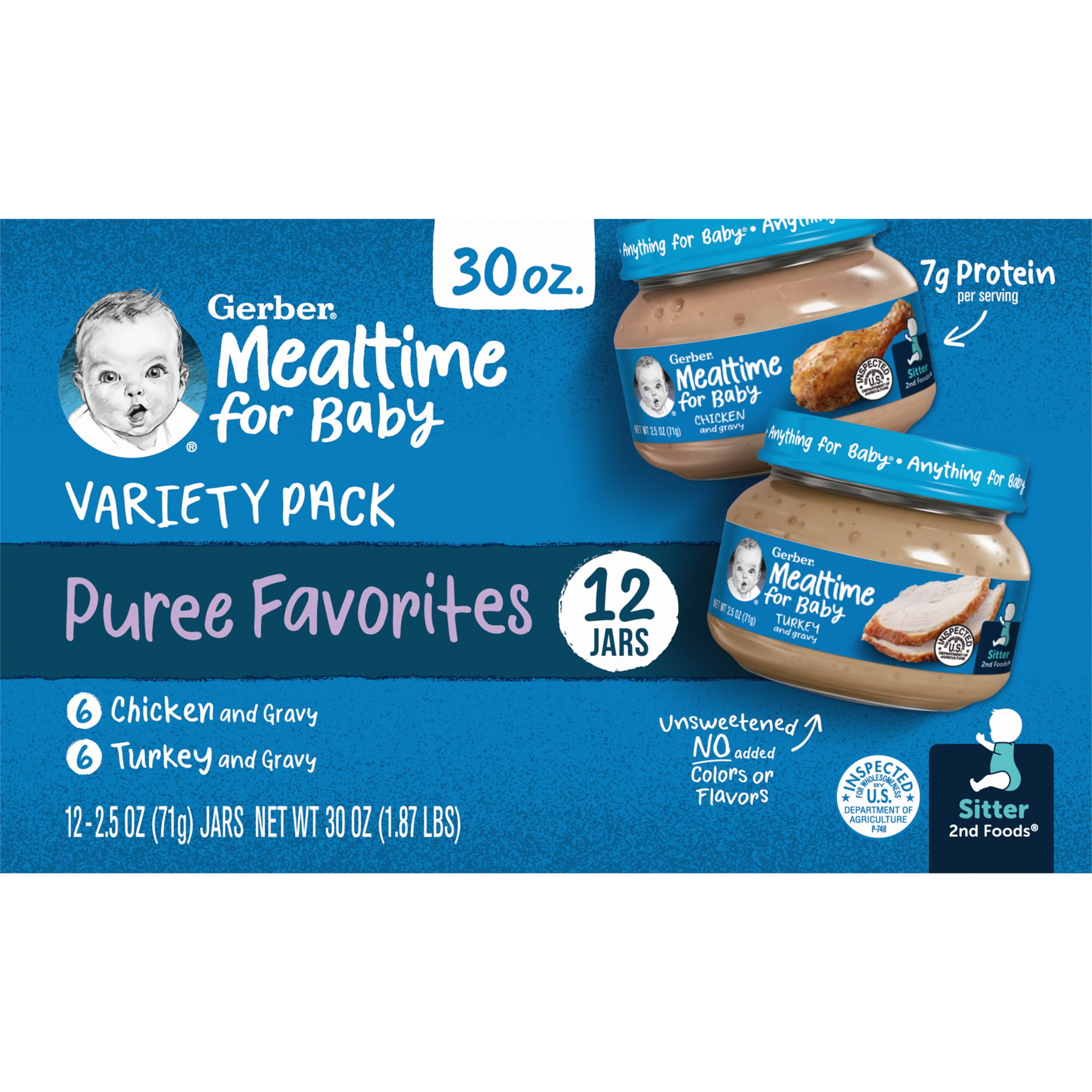 Gerber 2nd Foods Mealtime for Baby Puree Favorites, Meat Lover Variety Pack, 2.5 oz Jars (12 Pack)