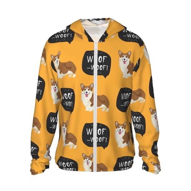 Balery Corgi Sudadera ligera de manga larga con capucha y protección solar UPF 50+ para hombre y mujer, ideal para pesca y running-Small