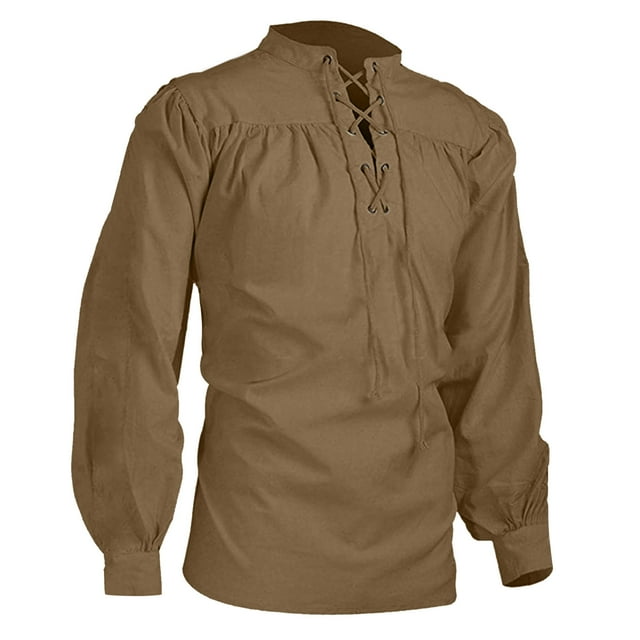 Ketyyh-chn99 Chandail à Manches Longues Col Rond en Molleton pour Hommes Hauts Mode Chemise Colorée pour Hommes Chemise à Manches Longues Bandage Chemise Médie Gothique Homme Blouse Décontractée Kaki,P
