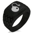 thumbnail image 1 of Stainless Steel Pirate Bombardier Icon Geometric Pattern Step-Down Biker Style Polished Ring, 1 of 1