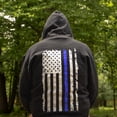 thumbnail image 2 of FOX OUTDOOR PRODUCTS Men's Thin Colored Line USA Flag Print Hooded Pullover| Cotton Blend Patriotic Pattern Casual Sweatshirt, Blue Line/Black, Medium, 2 of 3