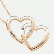 Personalized Planet Double Heart Necklace in Gold Over Silver