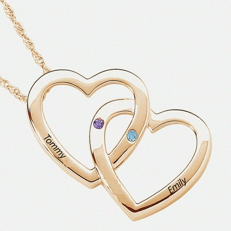 Personalized Planet Double Heart Necklace in Gold Over Silver