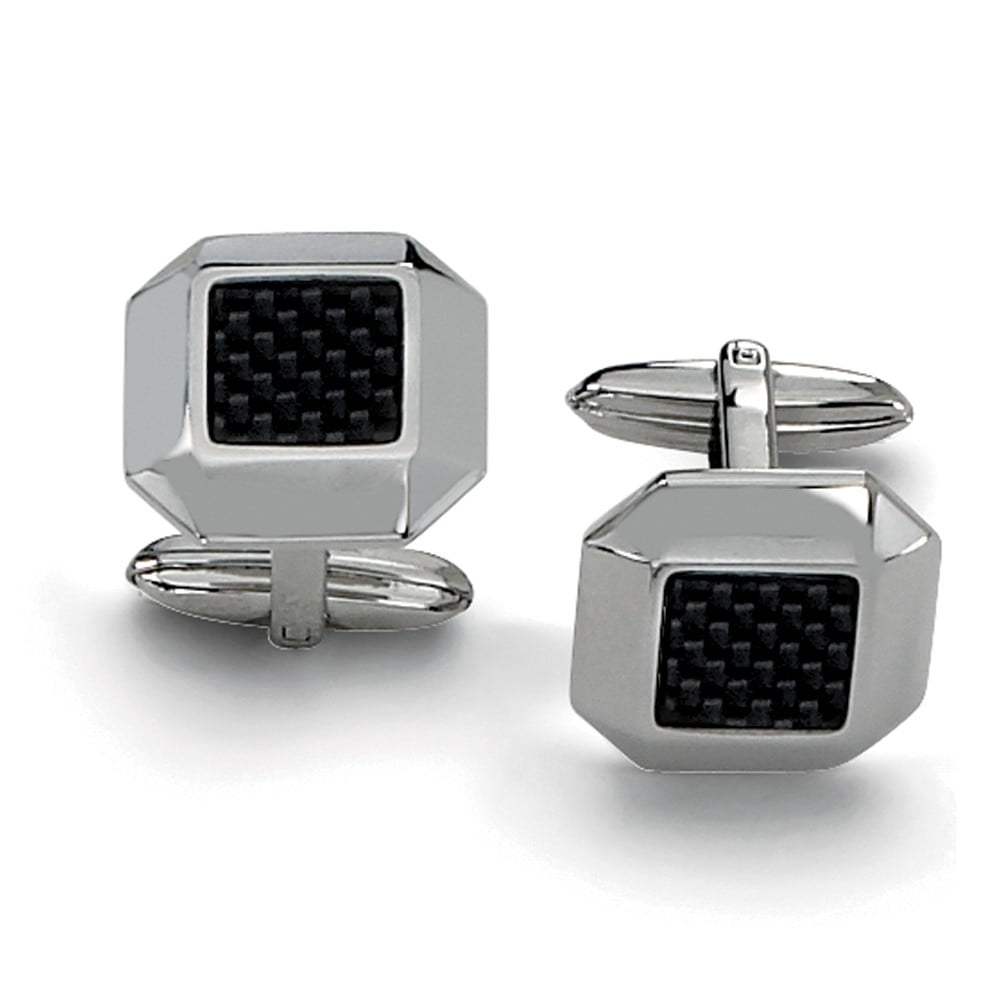 Black Bow Jewelry Mens Stainless Steel and Grey Carbon Fiber Cuff Links 11 x 20mm