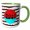 Green/White, variant on 3drose, Image of Five Black Cats, Aqua Eyes, Stars, Waves, Circle, Red, Black, 11oz Two-tone Yellow Mug