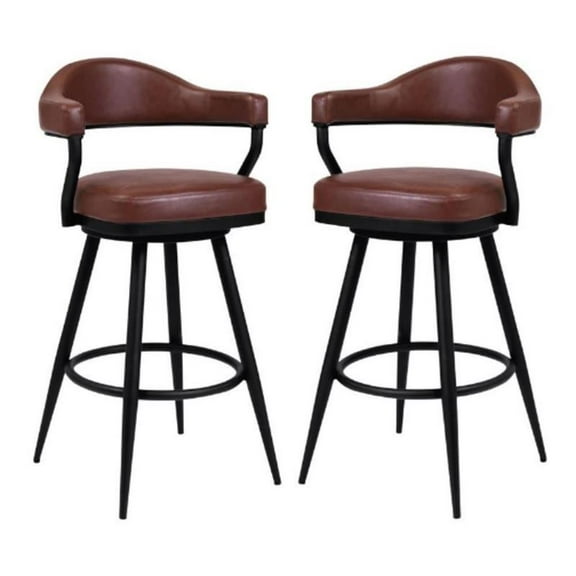 Home Square 30" Modern Faux Leather Barstool in Black & Coffe Brown - Set of 2