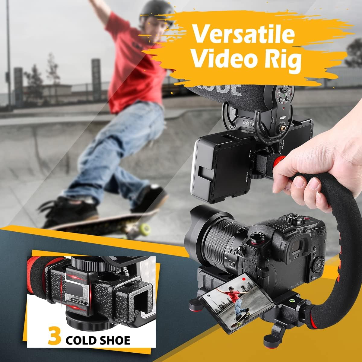Zeadio Handheld Camera Stabilizer with Tripod, Compatible with Cameras, Camcorders, Action Cameras, Smartphones