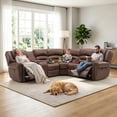 thumbnail image 7 of Bonzy Home Power Reclining Sectional Sofa, Suede Fabric Corner Recliner Couch with Console, Hidden Storage, Cup Holders & USB/Type-C Ports, Chocolate, 7 of 7