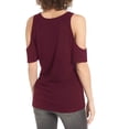 thumbnail image 6 of Wenyuyu Women’s Cold Shoulder T Shirts Short Sleeve Round Neck Tops Summer Trendy Casual Knot Twist Tunic Tee Blouses Wine L, 6 of 7