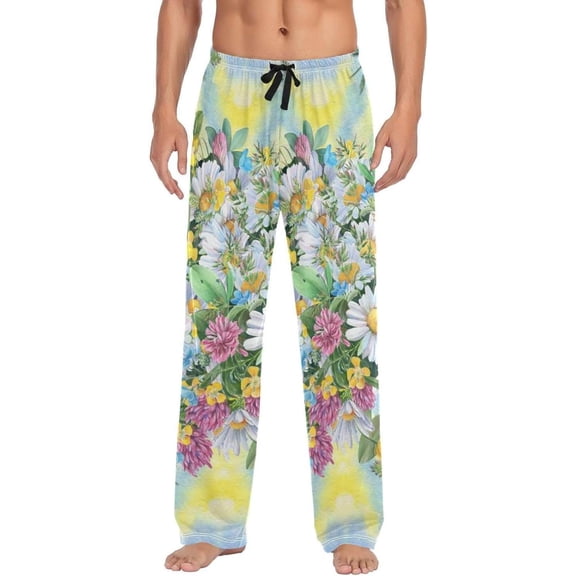 Watercolor Daisies Ghost Pajama Pants, Men's Lounge Pants Light with Drawstring and Pockets, Christmas New Year Birthday Father's Day Gifts, XX-Large