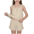 thumbnail image 6 of hengsof Girls Two Piece Summer Set for 5-16 Years Old Sleeveless Ruffle Hem Camisole Top Elastic Waist Shorts Casual Kids Outfit, 6 of 8