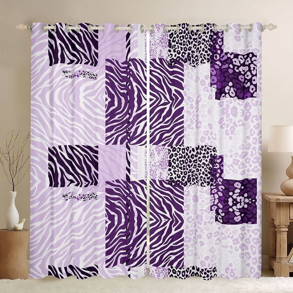 Feelyou Leopard Zebra Print Black Out Curtains for Adult, Dreamy Purple Curtains Pack of 2 (42x63 Each), Modern Abstract Stripes Bedroom Curtains, Black Out Curtains Decor