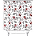 thumbnail image 2 of 4PCS Christmas Cardinal Shower Curtain Sets with Rugs, Waterproof White Fabric Shower Curtain, Xmas Red Bird Berry Grey Fir Pine Branch Leaves Plant Holiday New Year Christmas Bathroom Decor, 2 of 7