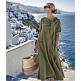 thumbnail image 4 of Robe Maxi Évasée Élégante à Manches Courtes avec Poche à Ruban pour Femmes, Coupe Ample Décontractée, Robe d'Été Verte P, 4 of 7
