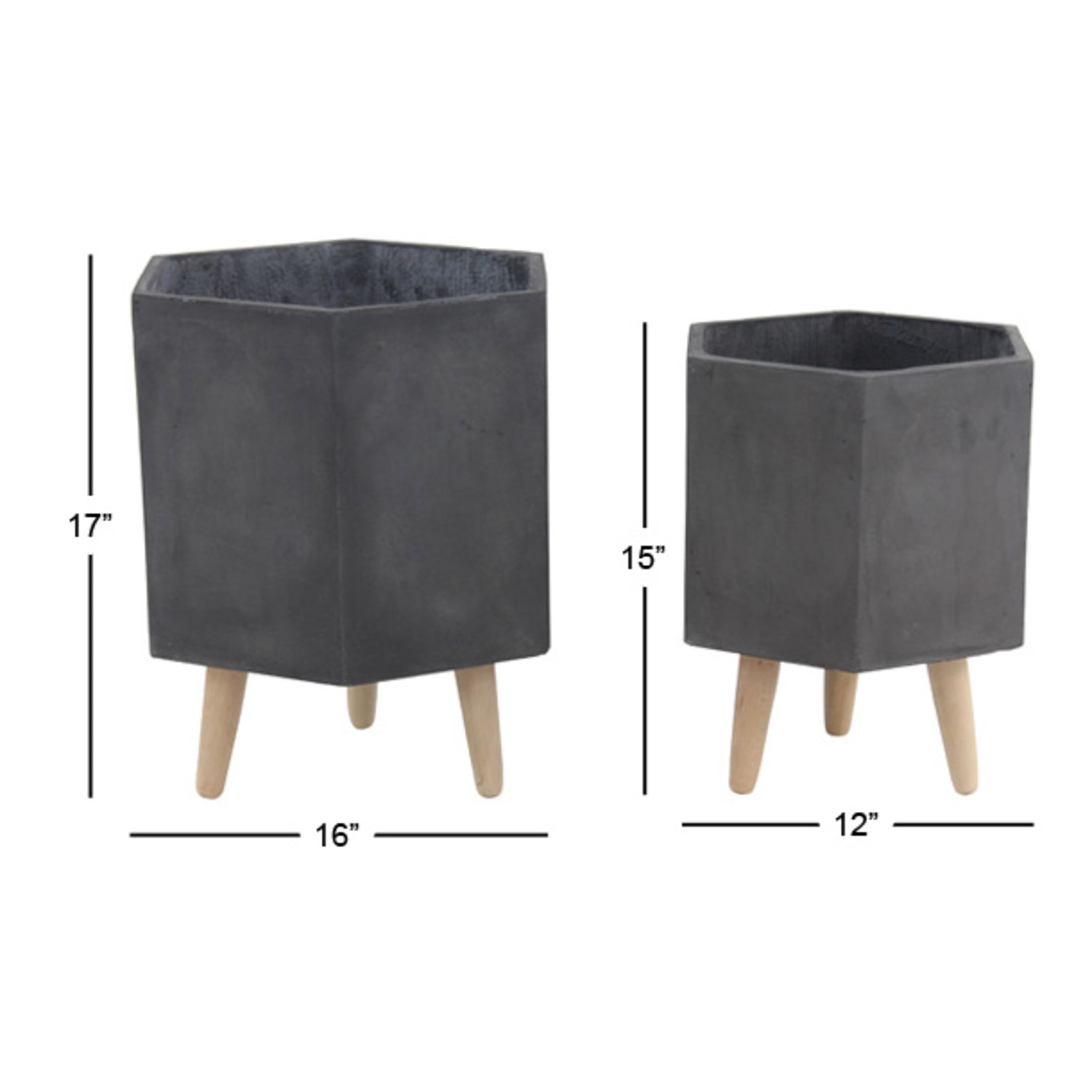 DecMode 15", 17"H Indoor Outdoor Dark Gray Magnesium Oxide Planter with Wood Legs (2 Count)