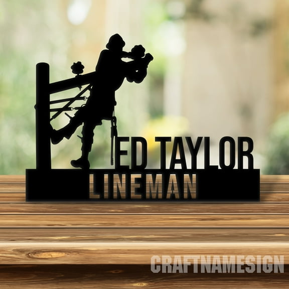 Craftnamesign Custom Wooden Lineman Desk Name Plate, Electrical Worker Metal Nameplate for desk