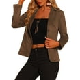 thumbnail image 4 of INSPIRE CHIC Women's Faux Suede Blazer Long Sleeve Lapel Collar Button Jacket XS Brown, 4 of 6