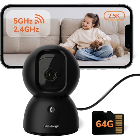 SensForge 2.5K Pan-Tilt Security Camera, 360° Dual-Band WiFi Camera for Home, Free AI Human & Pet Detection, 2-Day Cloud + 64GB SD Storage, Two-Way Talk, Optional AI + Storage Upgrade