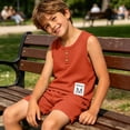 thumbnail image 5 of Lumosvexa Boys Outfits Sleeveless Crew Neck Tank Tops and Baggy Shorts Summer Casual Comfort Sets 2 Piece Orange Size 7, 5 of 9