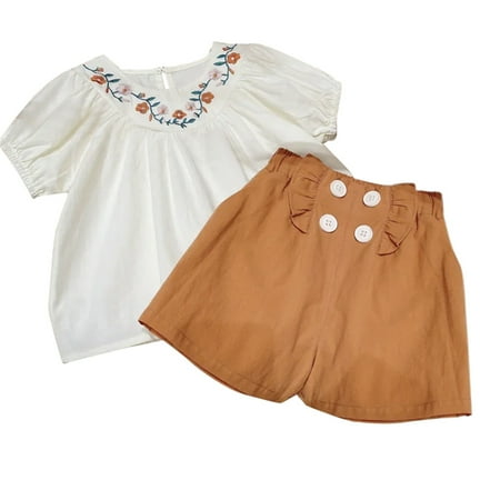 

XJDJHC Girls Summer Beach Outfits Clothes Toddler Baby Girls &Set Embroidered Top And Shorts Summer Outdoor Casual Suit Fashion Streetwear 6-7 Years
