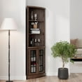 thumbnail image 5 of Merluxy Curved Corner Storage Cabinet, 65" Bookcase with Doors & Shelves, Living Room, Espresso, 5 of 9