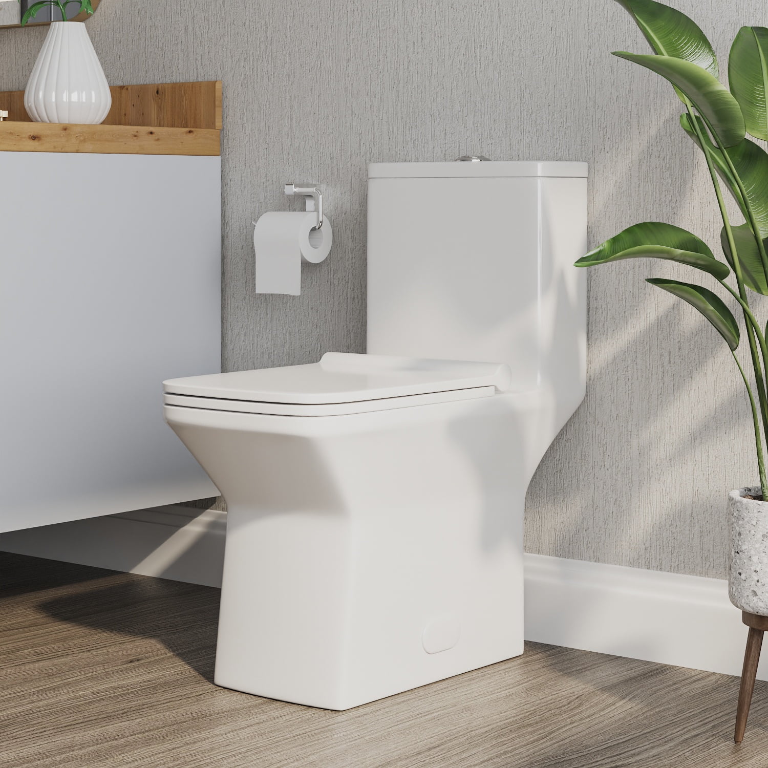 Ace One-Piece 0.8/1.28 GPF Dual-Flush Rectangular Floor Mounted Toilet in White (Seat Included)