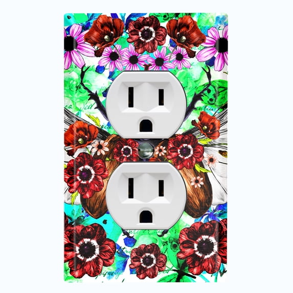 Metal Light Switch Plate Cover Unique Floral Beetle Green Watercolor Roses BUT009