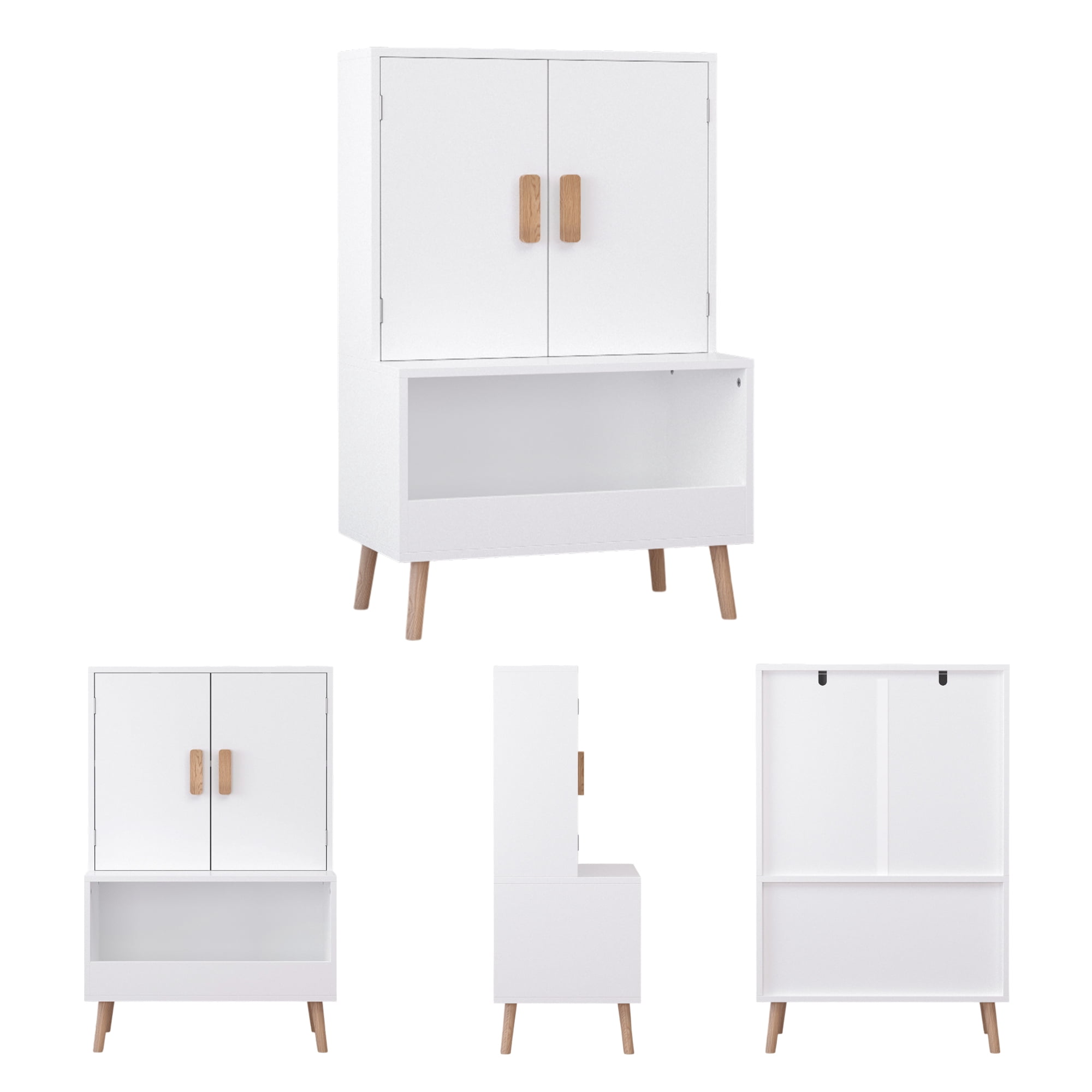 Toy Storage Cabinet with Doors and Open Shelf,Modern Wooden Storage Cabinet Bookcase Toy Storage for Playroom,Bedroom,White