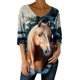 thumbnail image 1 of 3/4 Manga Casual Tops para las Mujeres V-Cuello Suéter Suelto-Ajuste Impreso Top Moda Casual para la Primavera Y el Verano, 1 of 5
