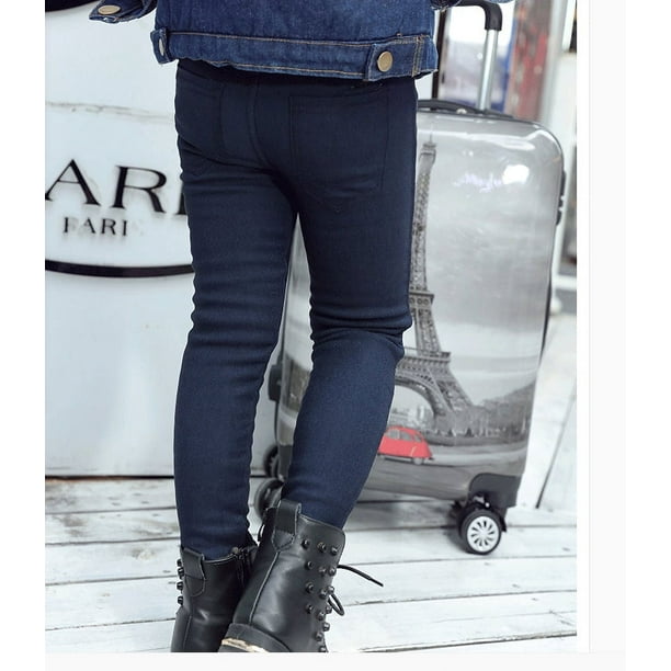 Pantalones pitillo para niñas, pantalones ajustados elásticos para bebés, leggings ajustados para niños de talla mediana y grande, pantalones vaqueros de imitación