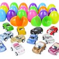 thumbnail image 1 of JOYIN Premium 24 piezas huevos de Pascua llenos con autos de juguete, huevo colorido brillante de 2.25 "prellenado con vehículos pull back para niños Caza de huevos de Pascua, rellenadores de canasta, 1 of 2