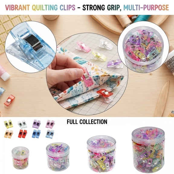 Sewing Clips, 25/50/100/150 Pc 1 X 0.5 In, Sewing Clips for Fabric and Quilting, Fabric Clips for Sewing and Quilting, Clips for Sewing, Stored in Clear Plastic Container to Hold